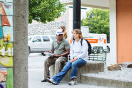 Randy meets with a woman downtown in Petaluma.